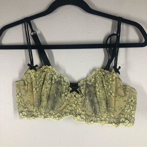 Victoria’s Secret Y2K Lace Boned Balconette Bra Yellow Black Vintage 36C